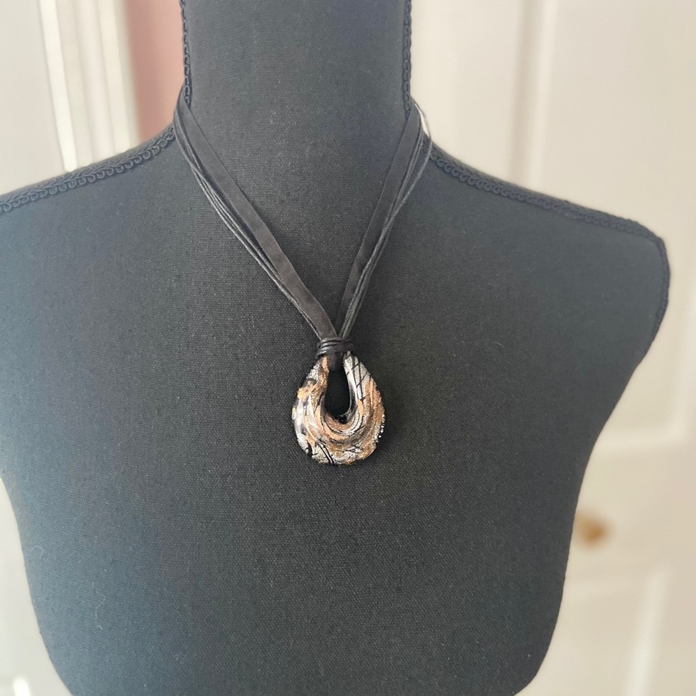 Black/Silver/Orange Sparkly Pendant Necklace